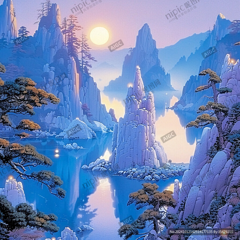 迎客松风景画