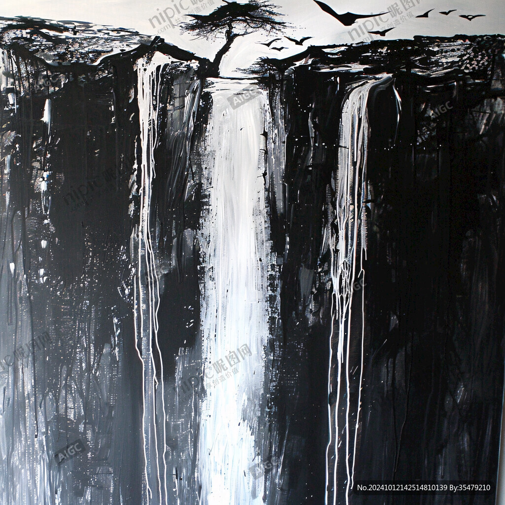 瀑布抽象画