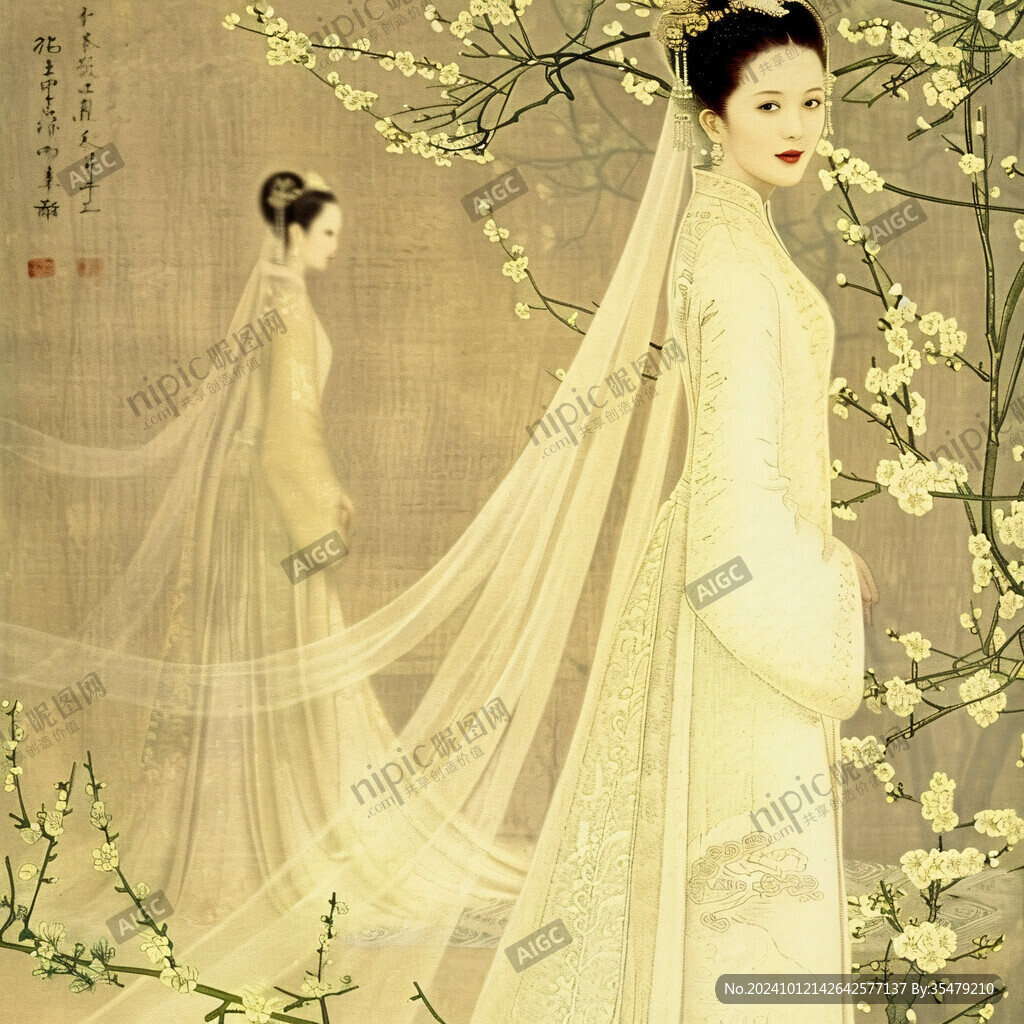 宫廷美女仕女图杏花