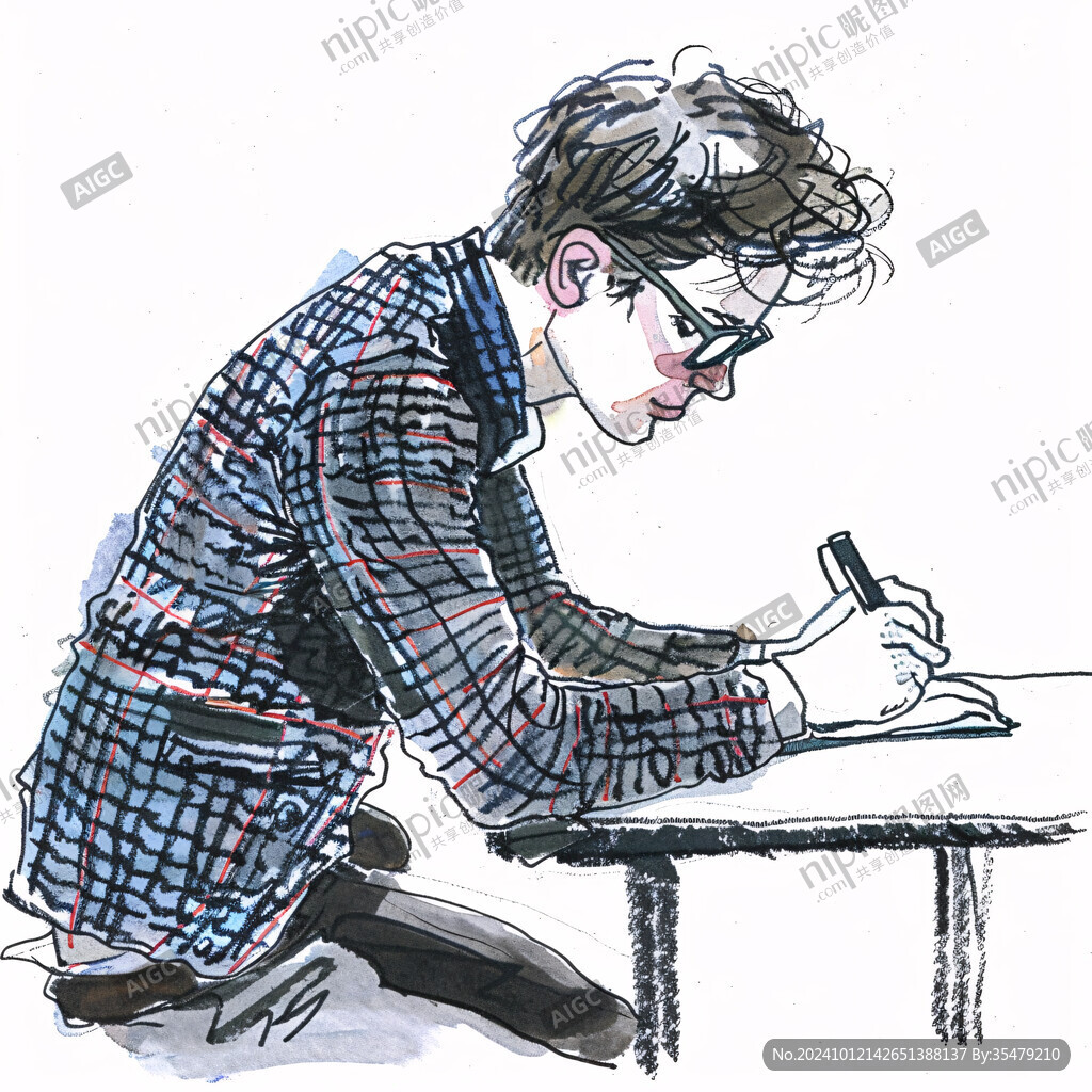 手绘男学生