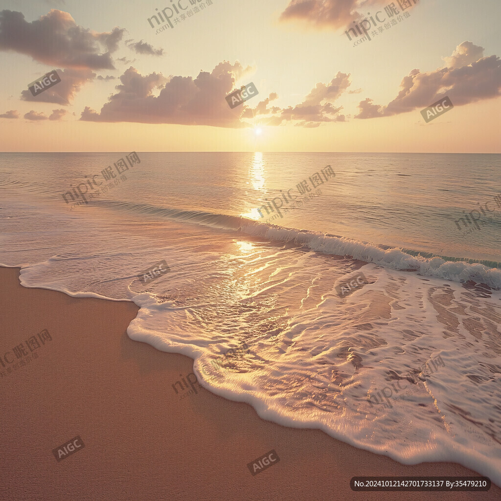 海浪沙滩夕阳