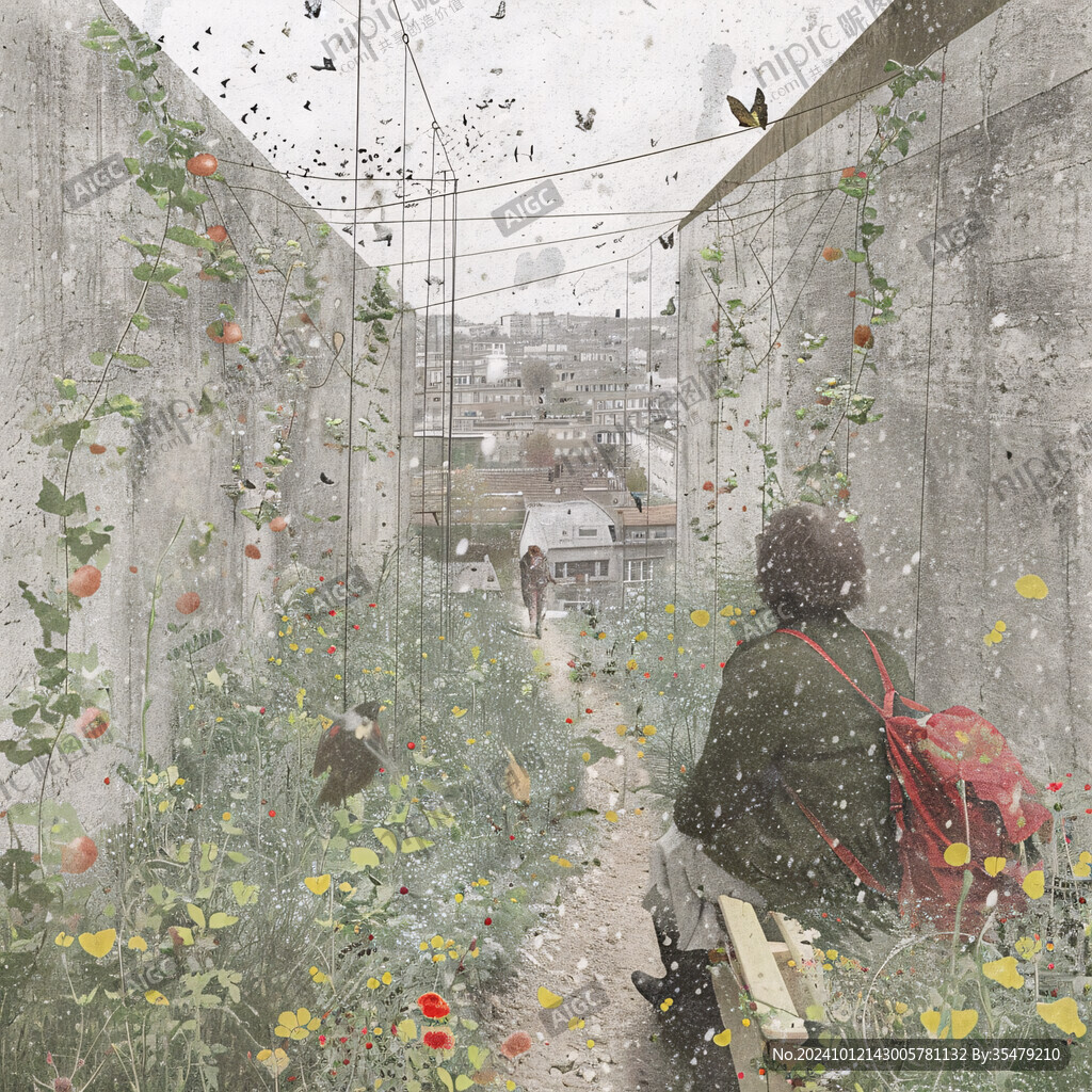 场景插画植物少女