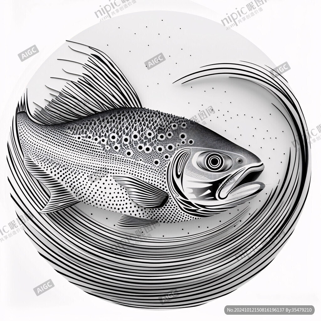 线条三文鱼插画