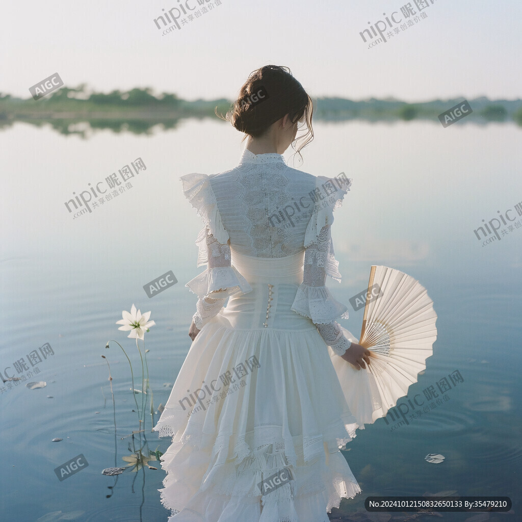 湖畔少女背影