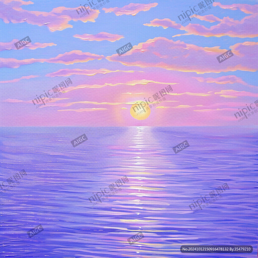 海上落日插画