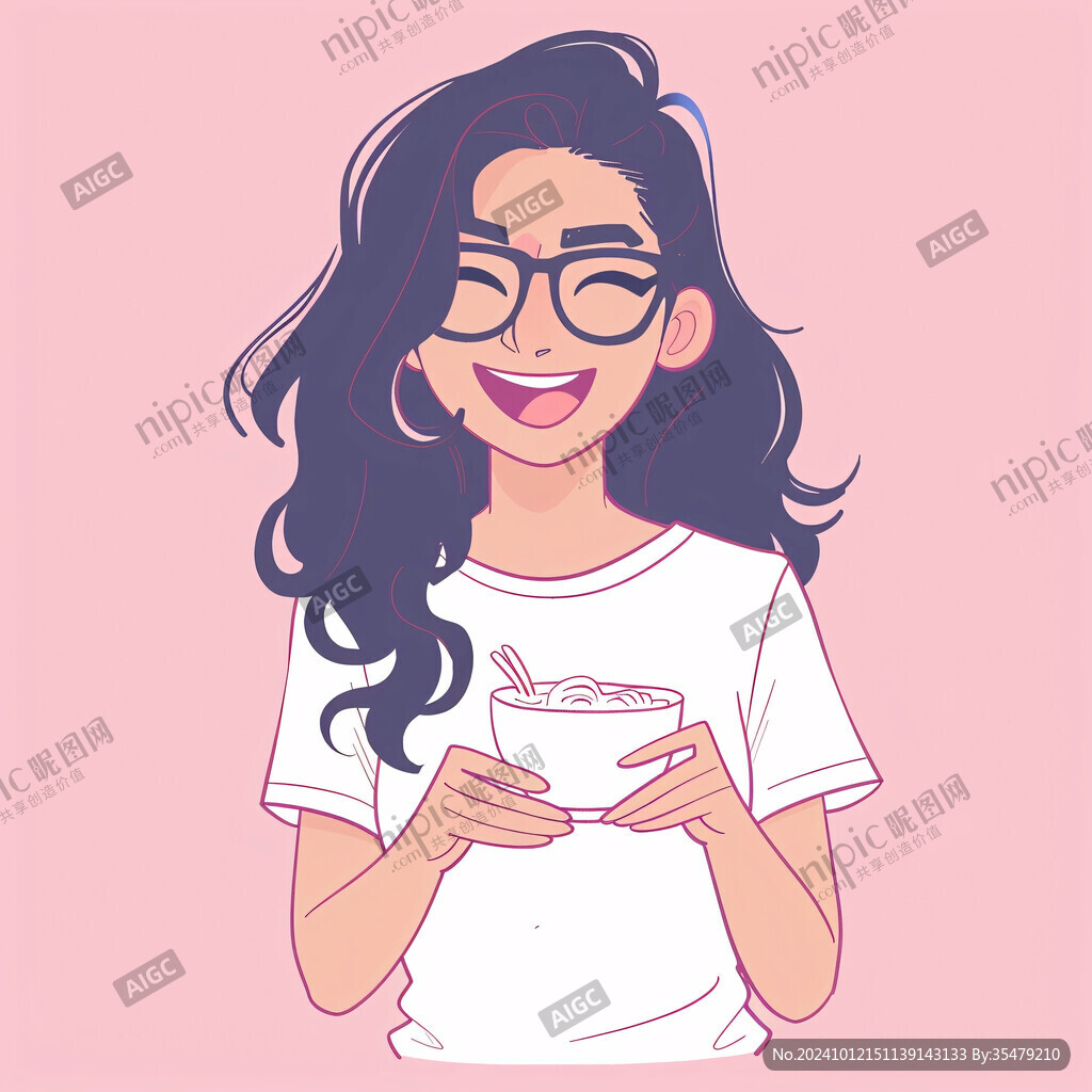 吃面条的卡通女孩