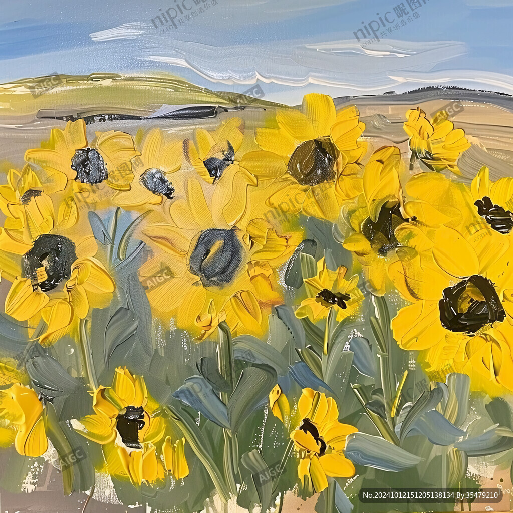 蜜蜂采花油画