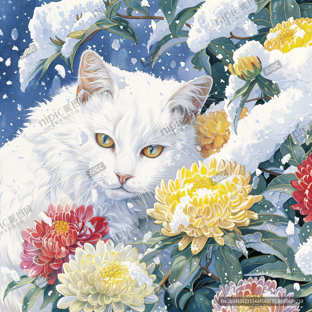 猫咪与鲜花