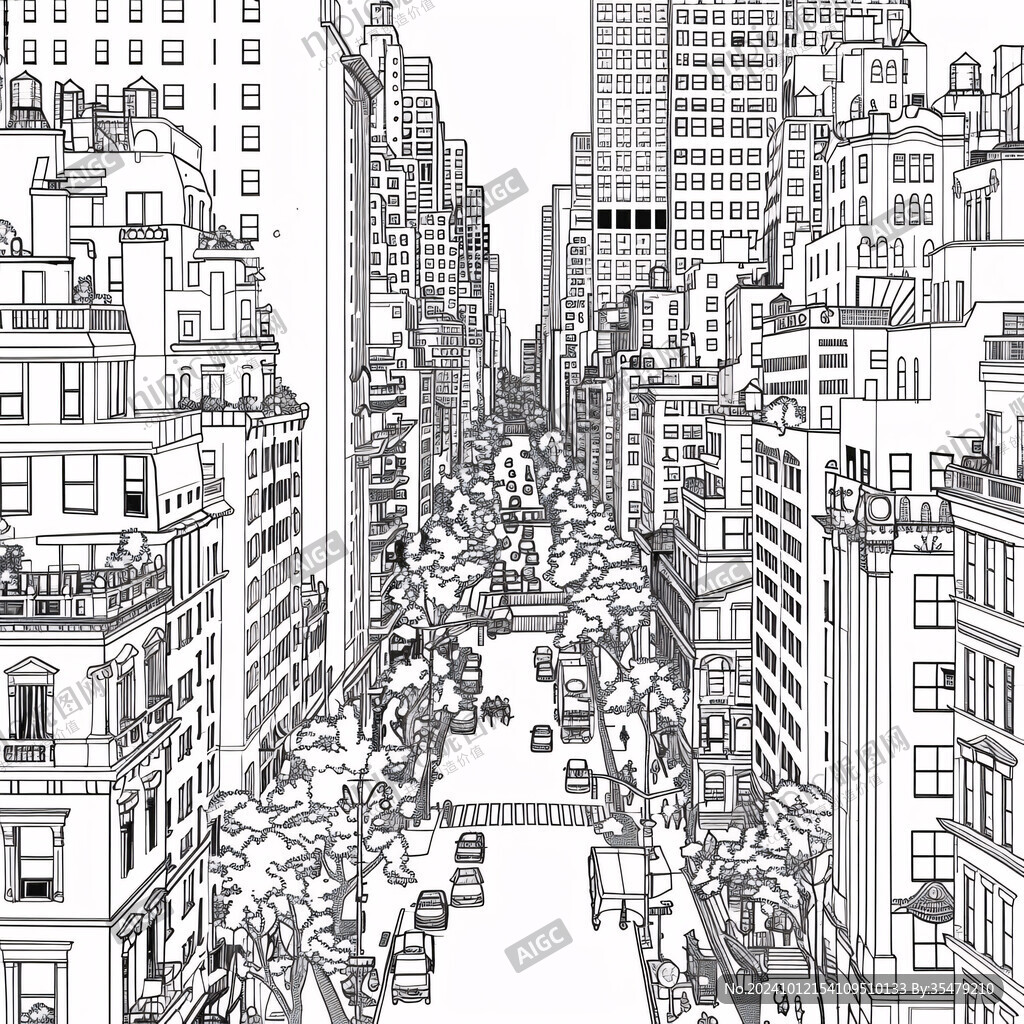 纽约市线描手绘禅意