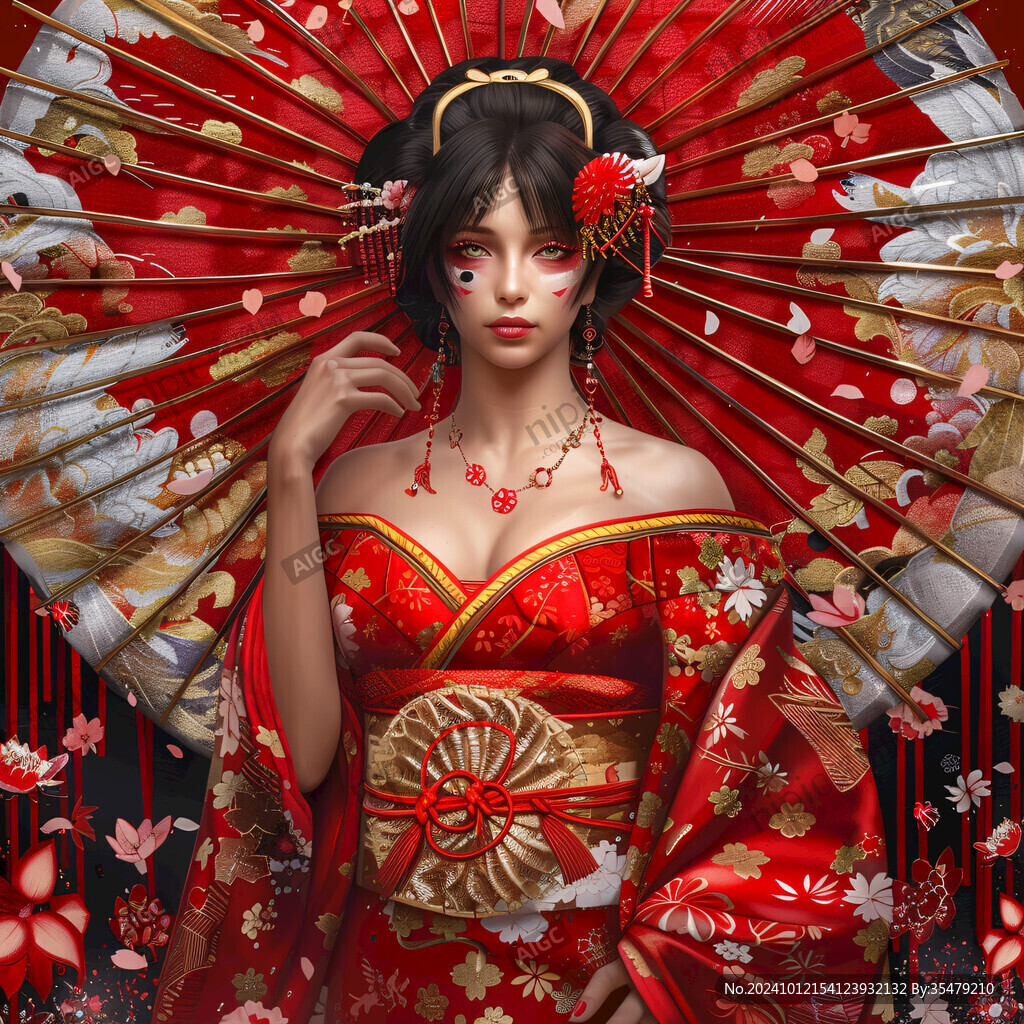 红色和服艺妓