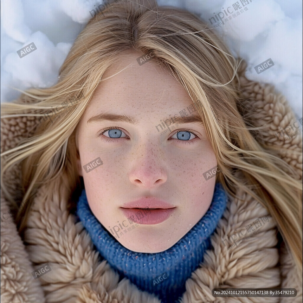 美女躺在雪地里造型