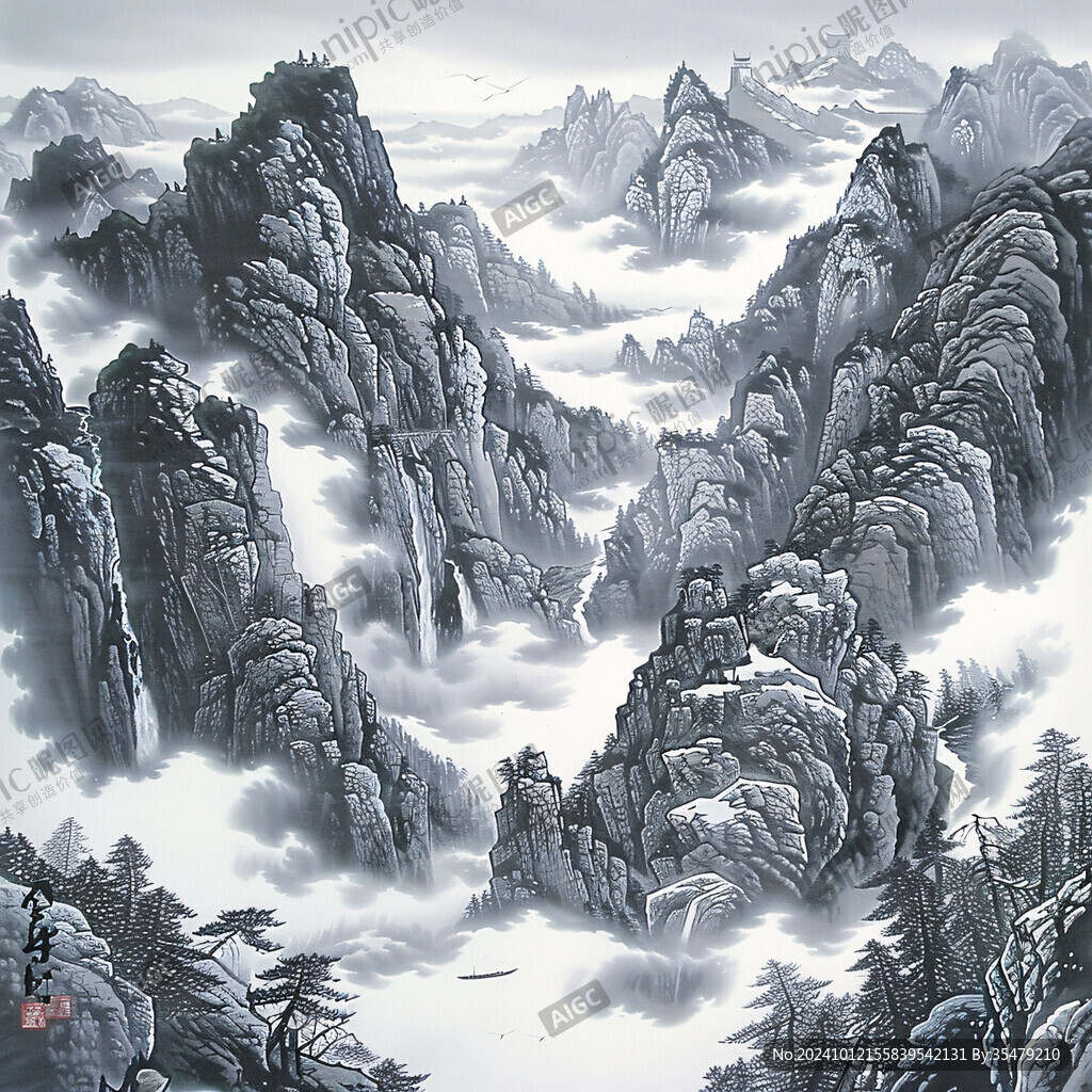 壁纸图案国画山水