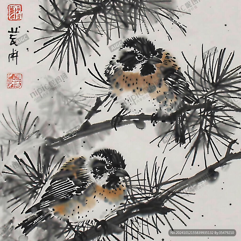 水墨松树祥瑞图