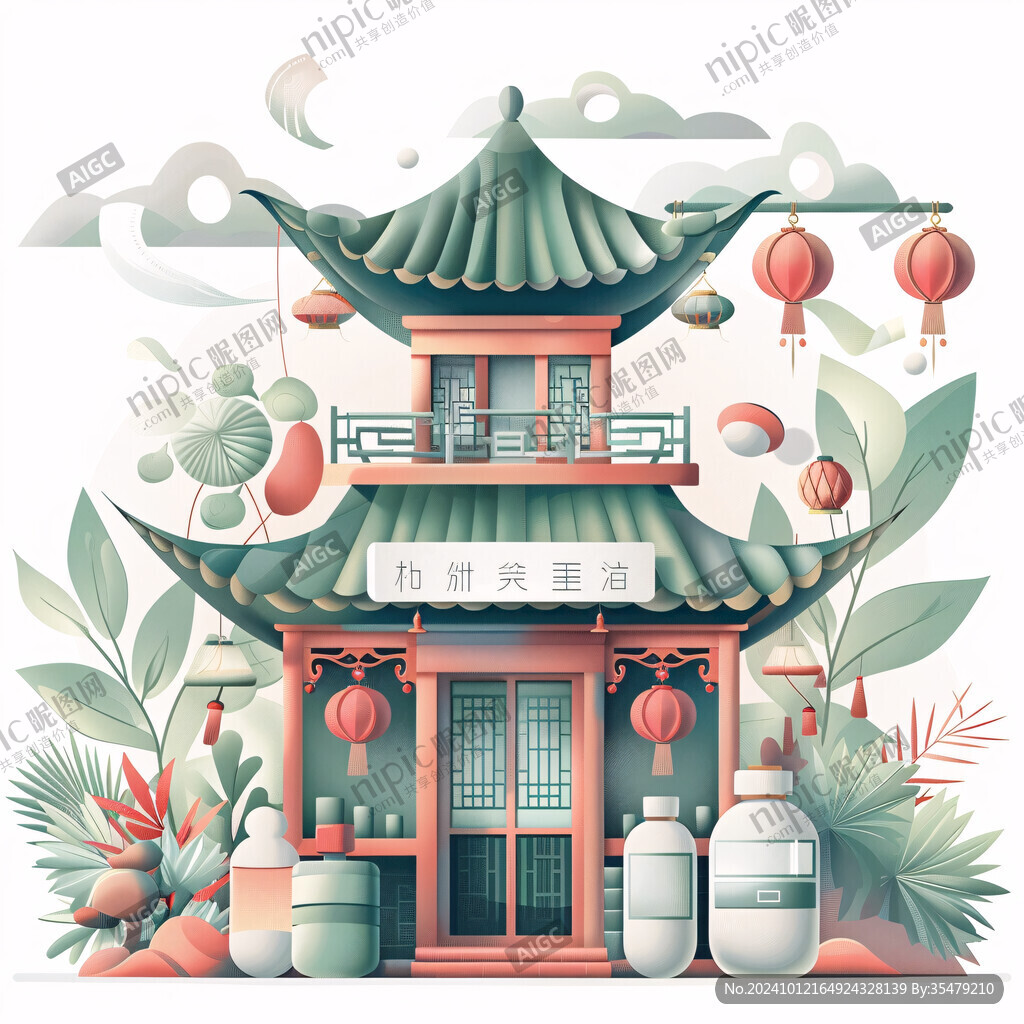 药店会员日古建插画