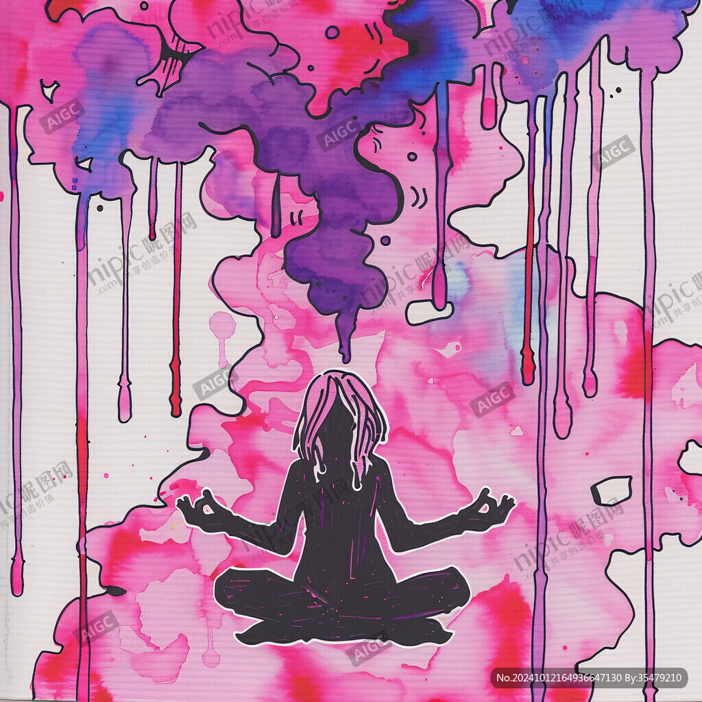 瑜伽色彩水墨画