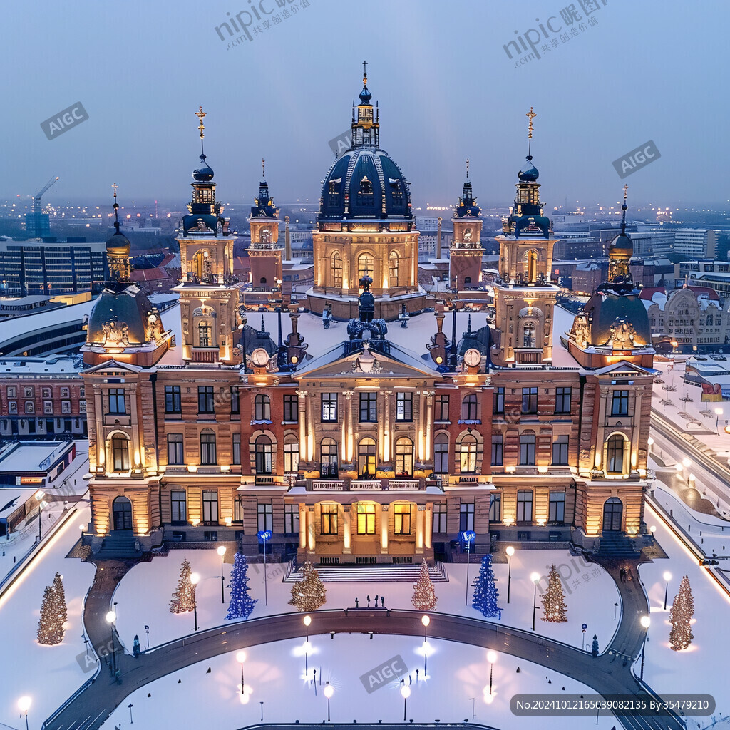 冰天雪地欧式建筑外观
