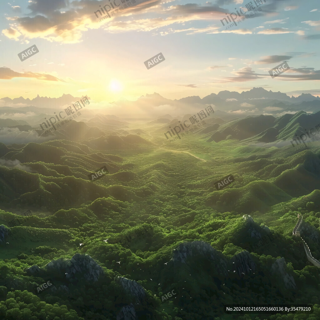 山地丘陵草场夕阳