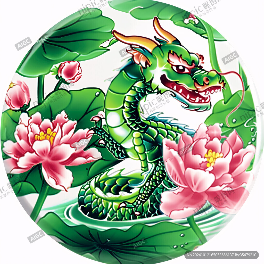 圆形卡通龙白龙青龙