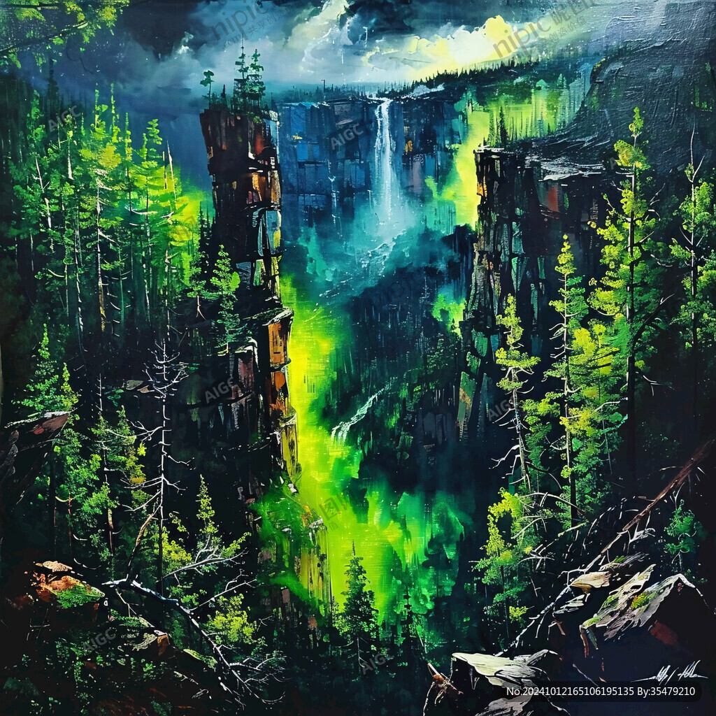 红滩瀑布油画