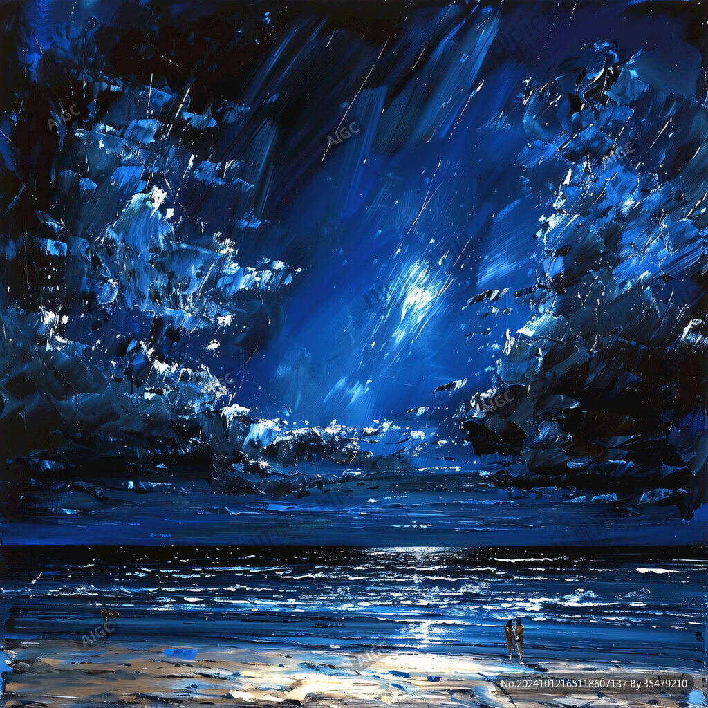 大海蓝色调油画