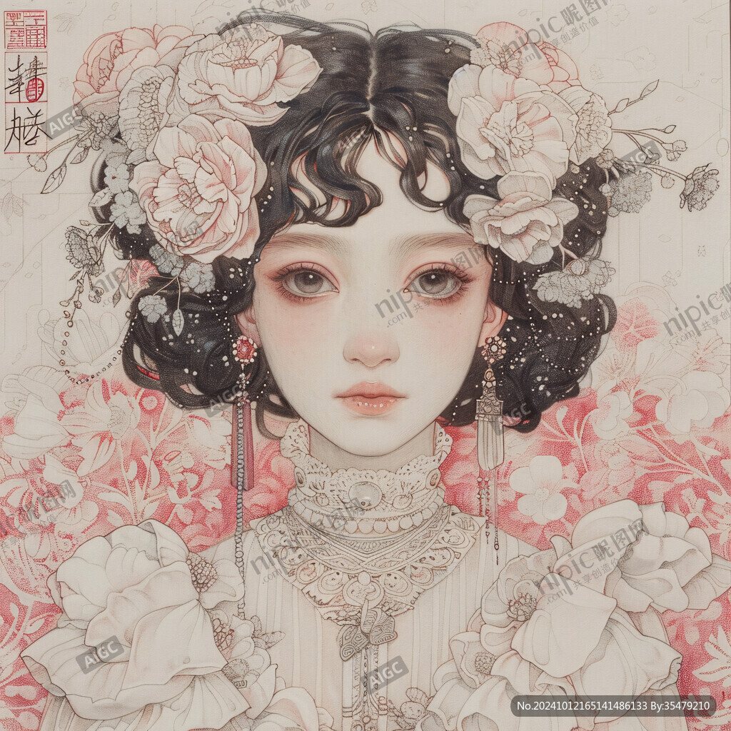 装饰画水彩花旦手绘