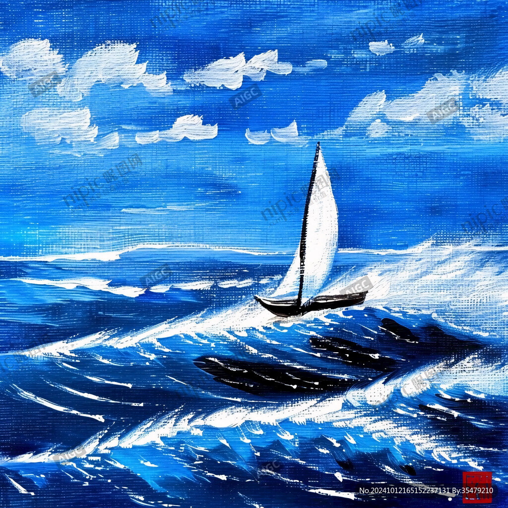 扬帆踏浪油画