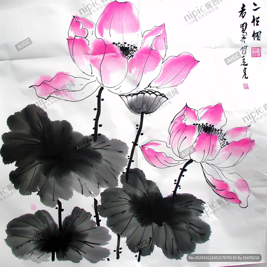 国画荷花门帘