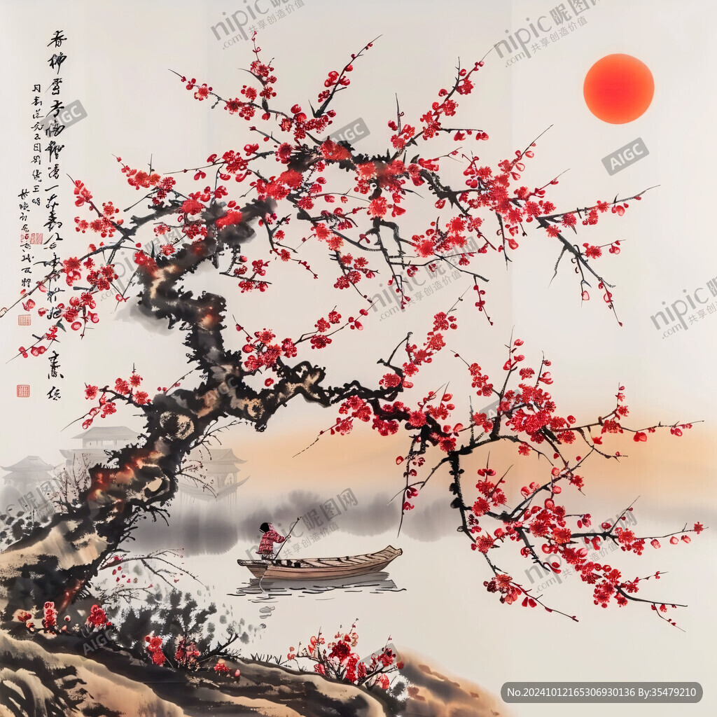 傲霜梅花国画