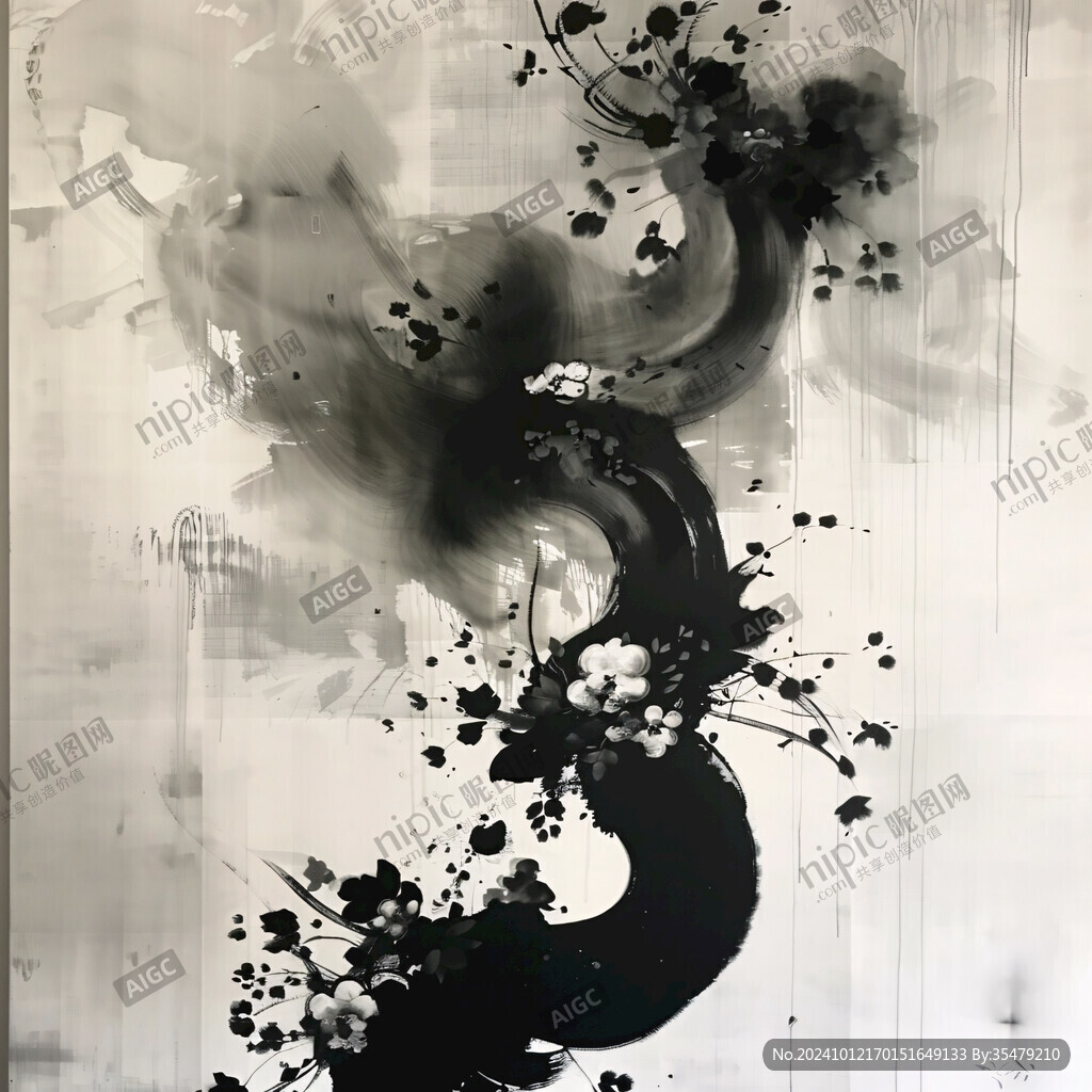 倒影水墨抽象画窗帘