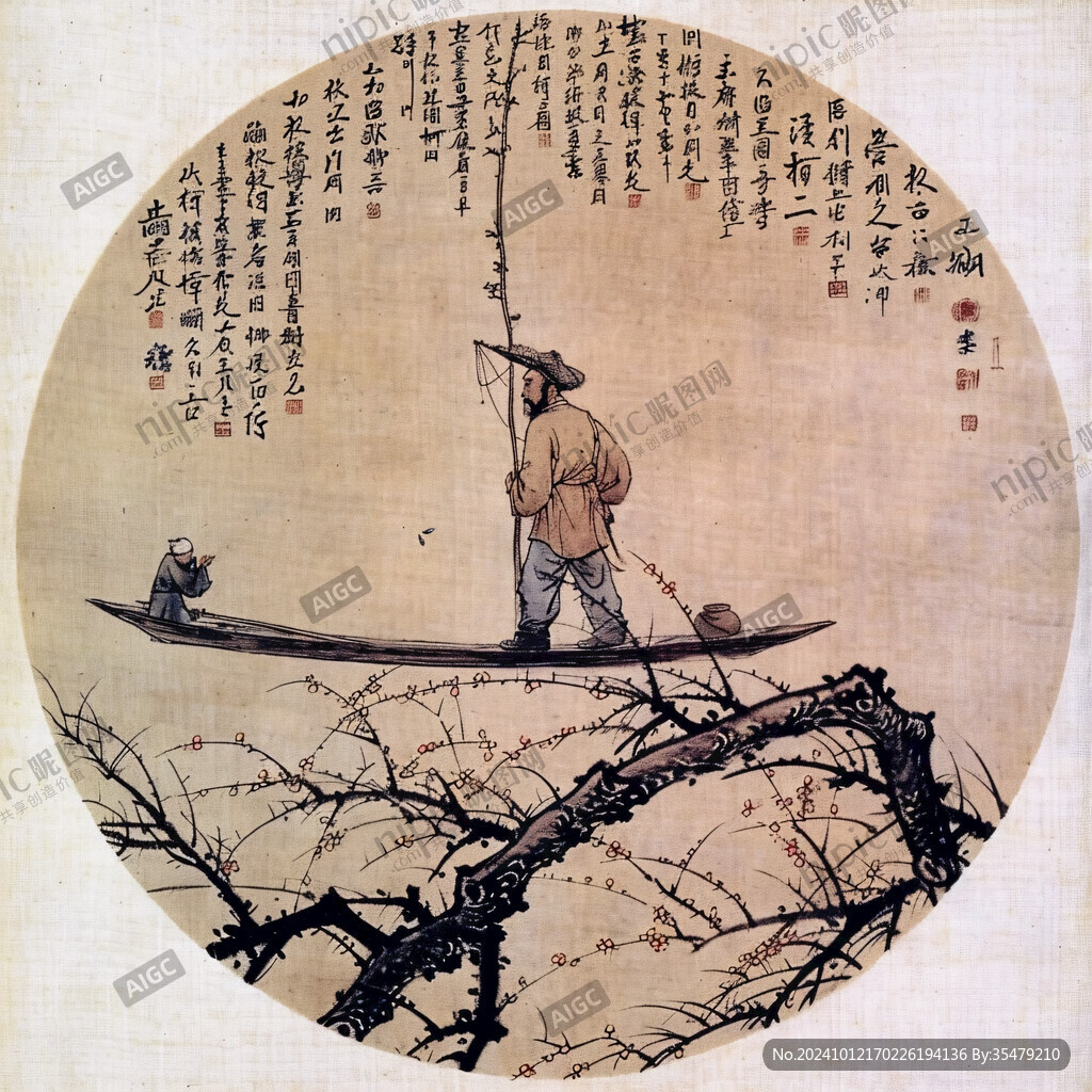 扇面画寒江独钓诗配画