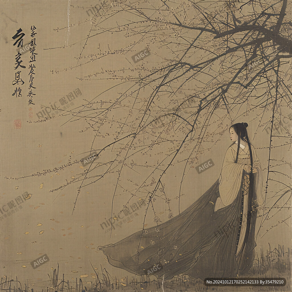 春天烟雨美人图