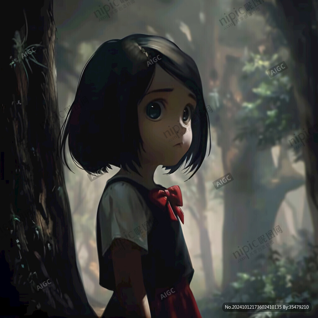 森林里的小女孩插画
