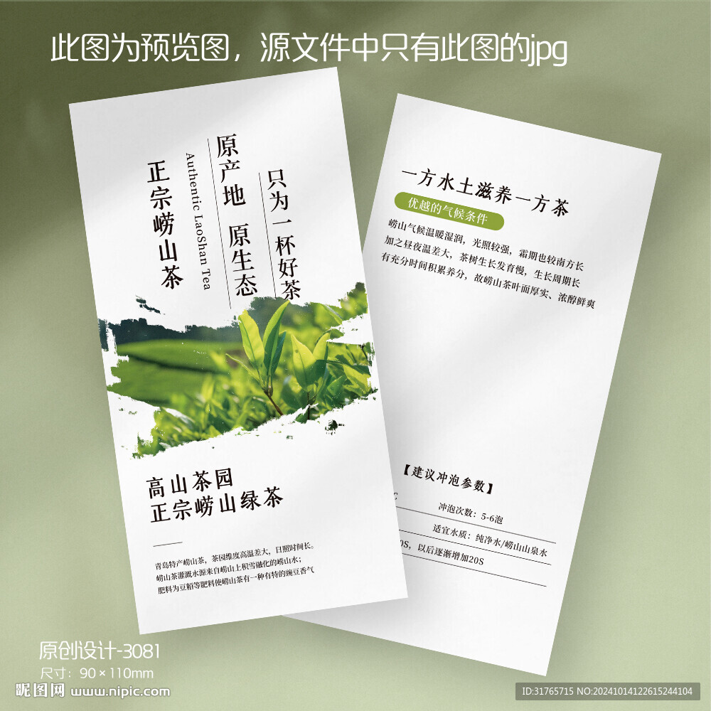 青岛崂山绿茶茶叶介绍卡片