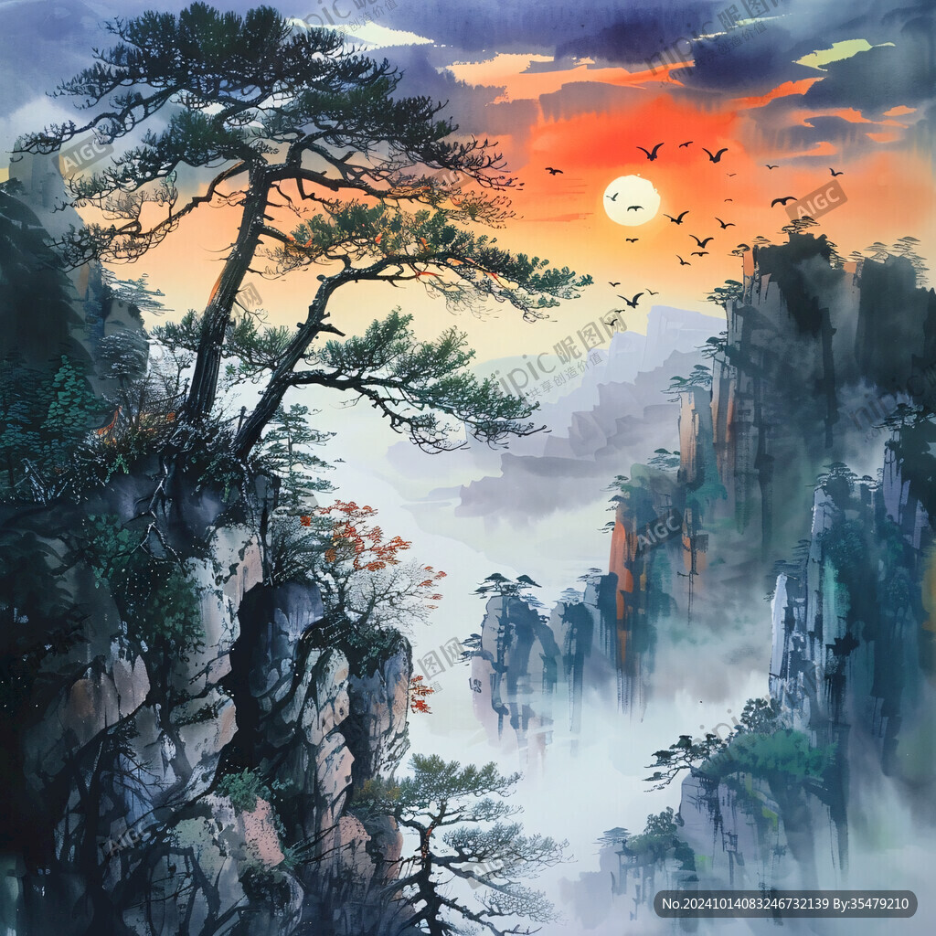 迎客松风景画