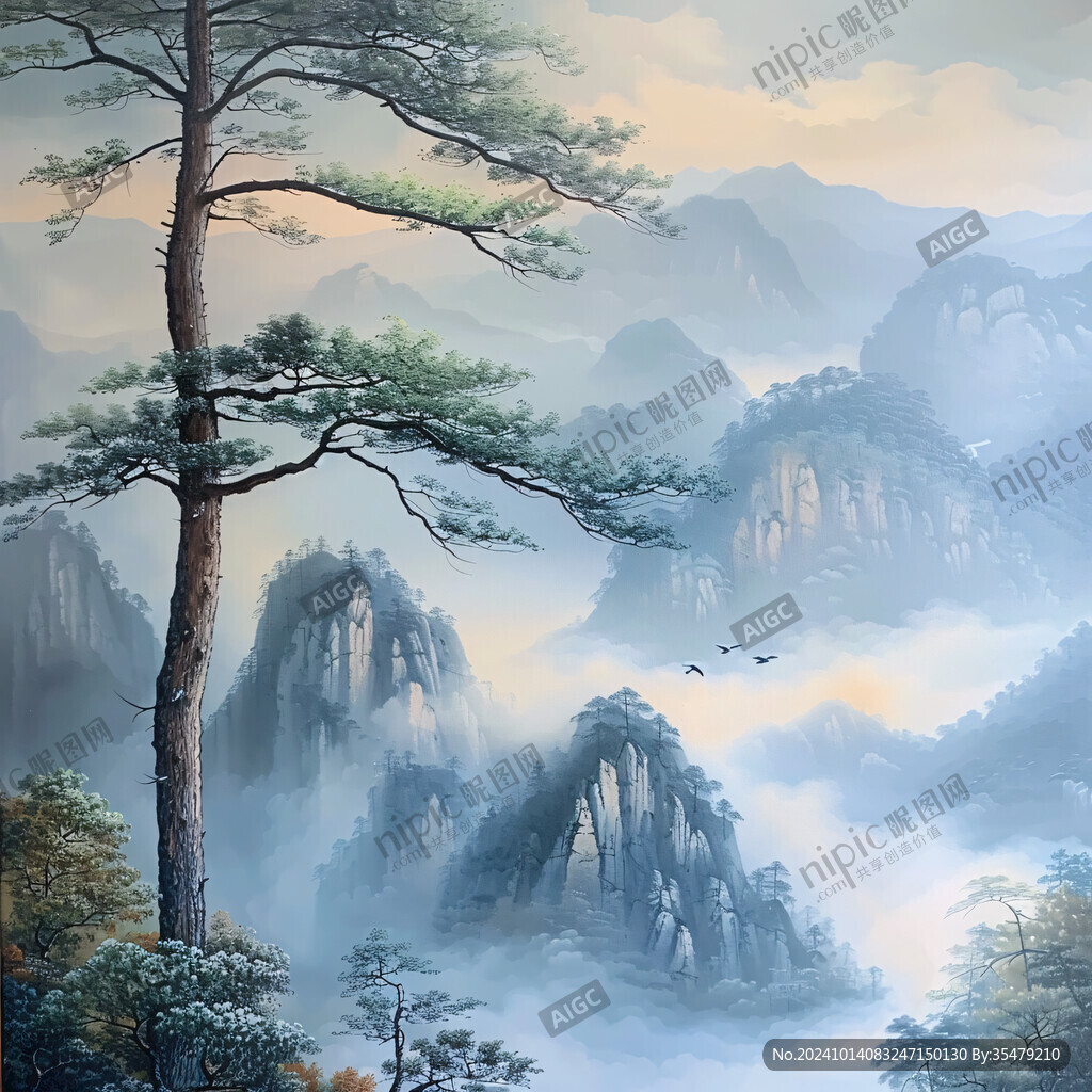 迎客松背景装饰画