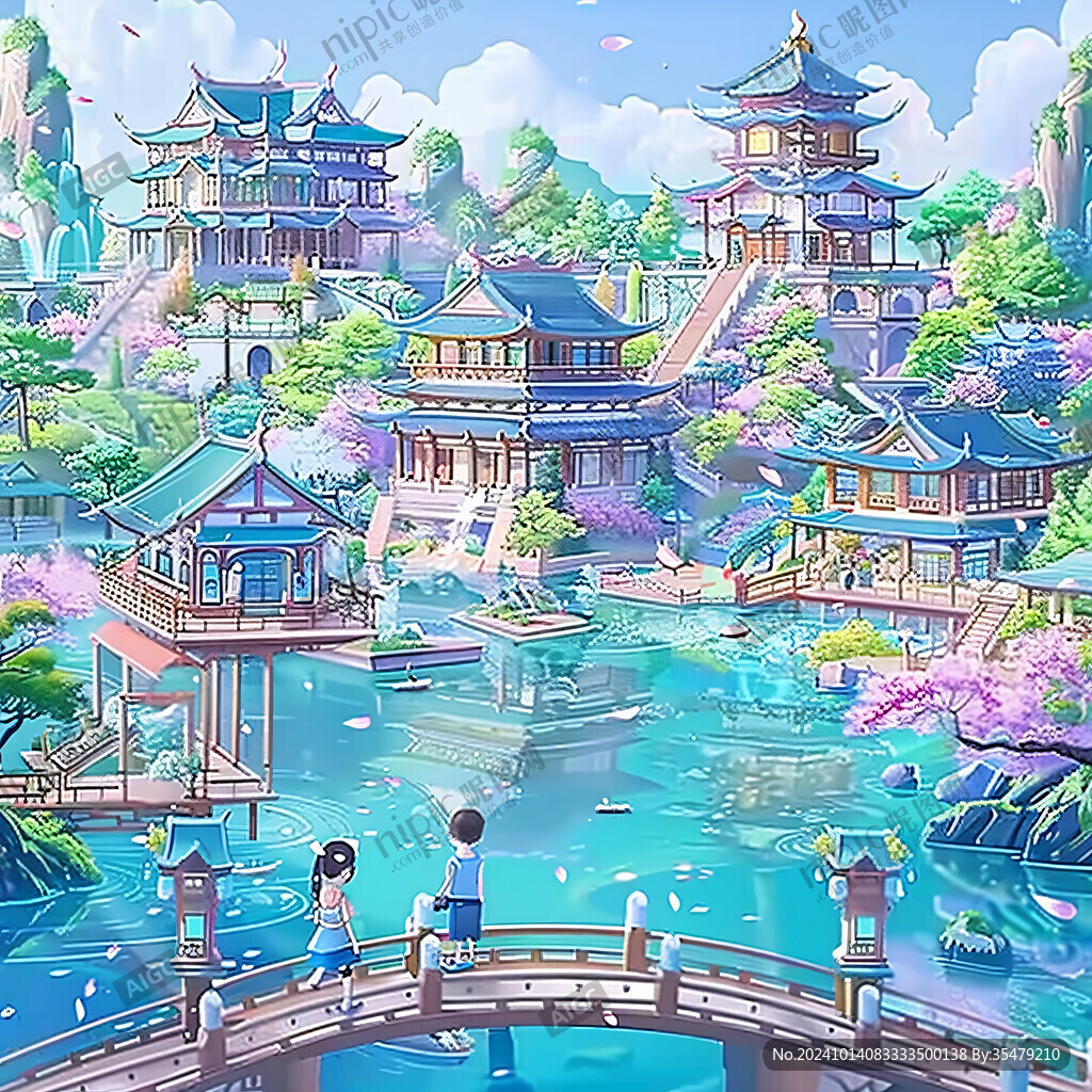 楼阁仙景插画