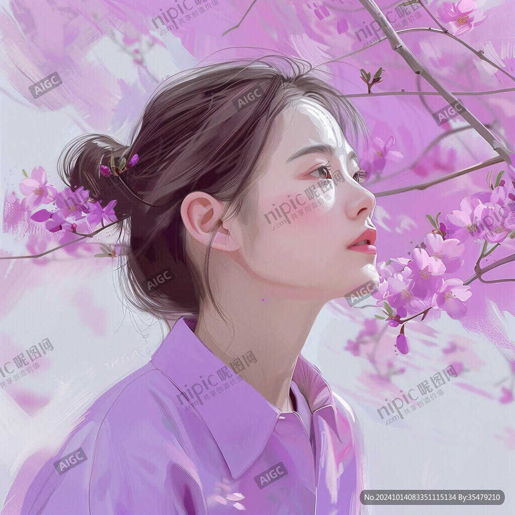 桃花美人插画