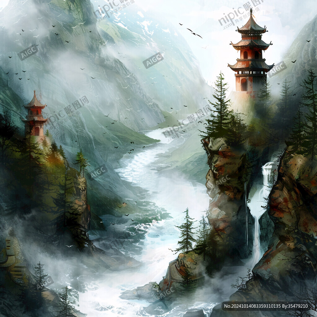 天界晓钟风景插画