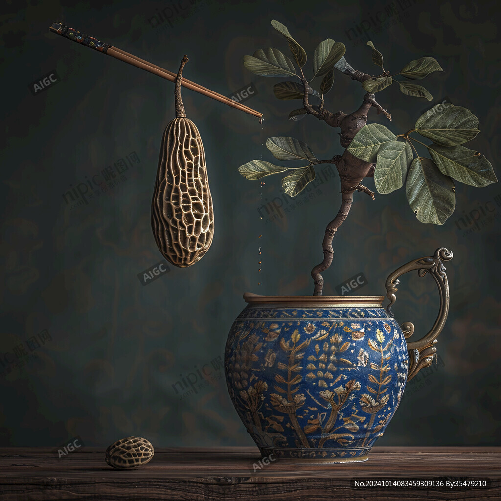 植物酒壶手绘装饰画