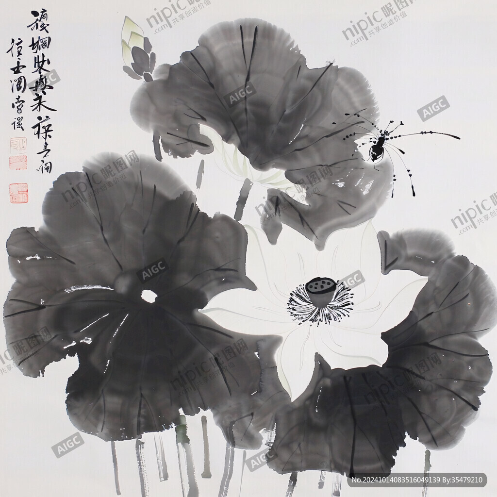 手绘装饰画墨荷