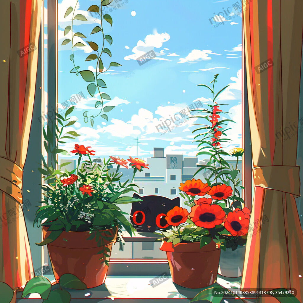 窗台下的花朵