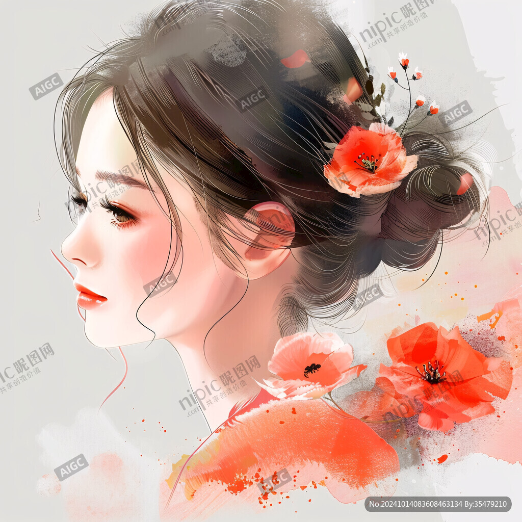 木棉花美女插画