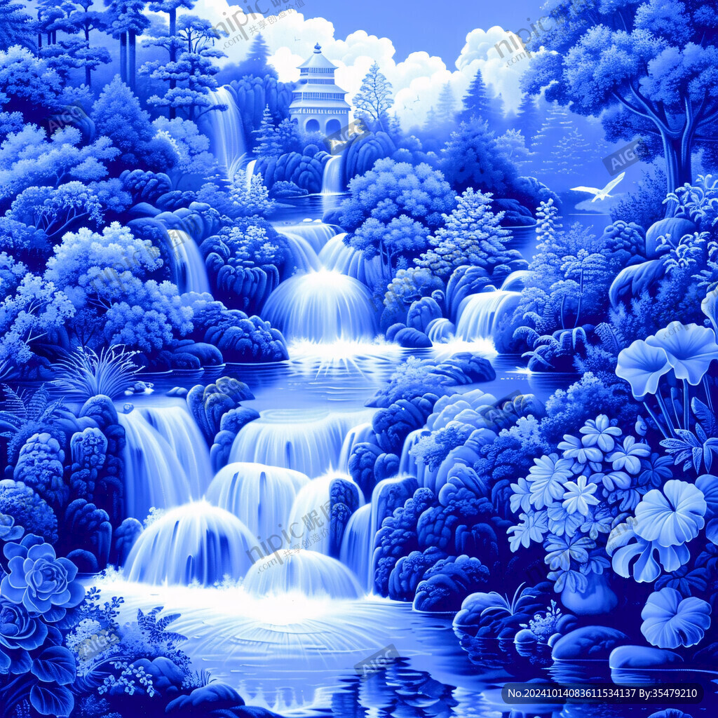 青花瓷山水青花瓷风景