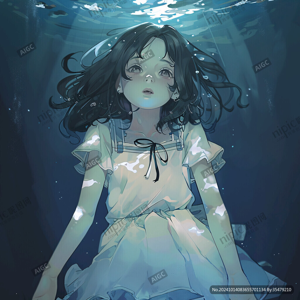 女孩摸鱼插画