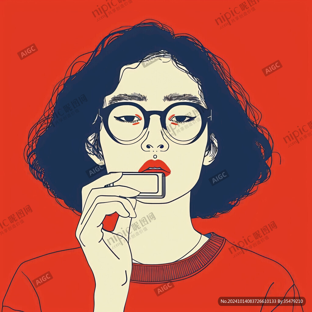 插画人物戴眼镜女孩
