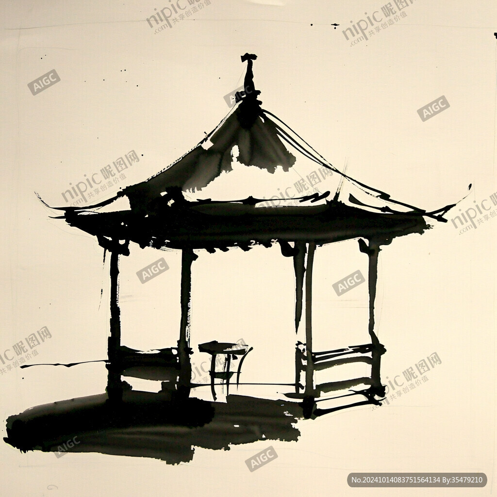 亭子水墨画