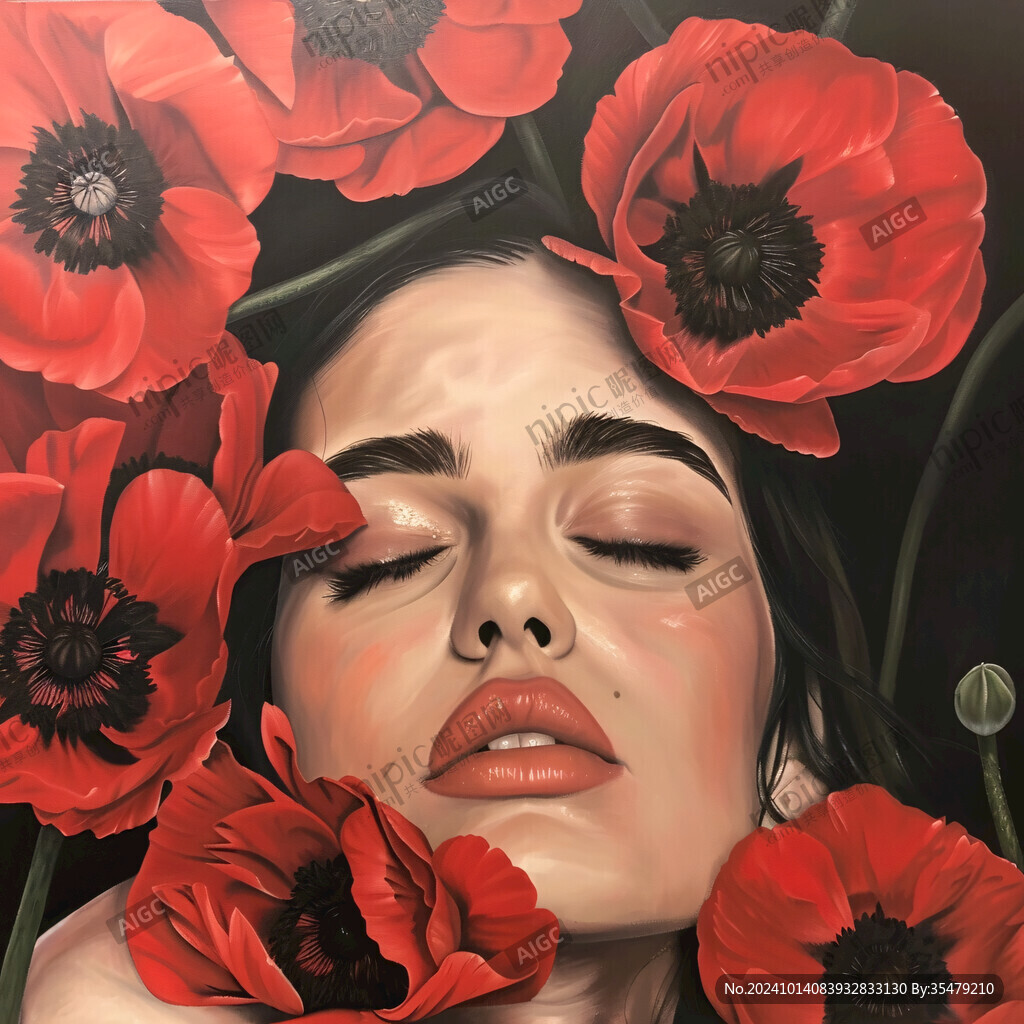手绘艺术女人花挂画