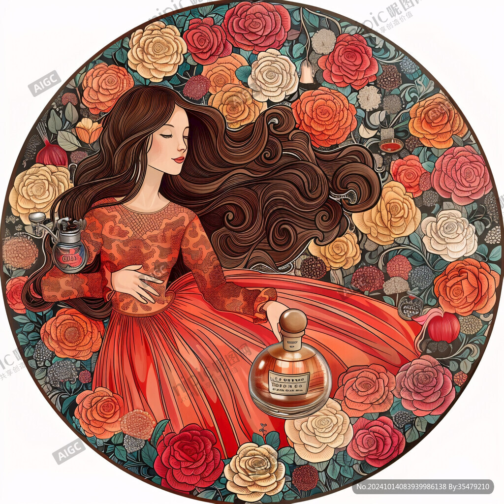玫瑰女郎手绘插画