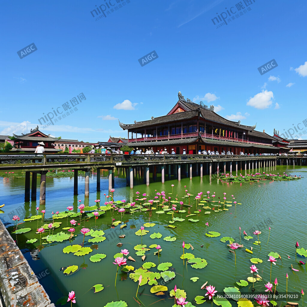 明清建筑荷花池