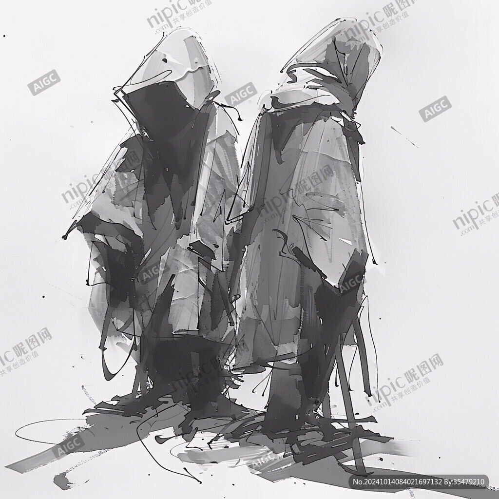 线条街舞人物水墨画